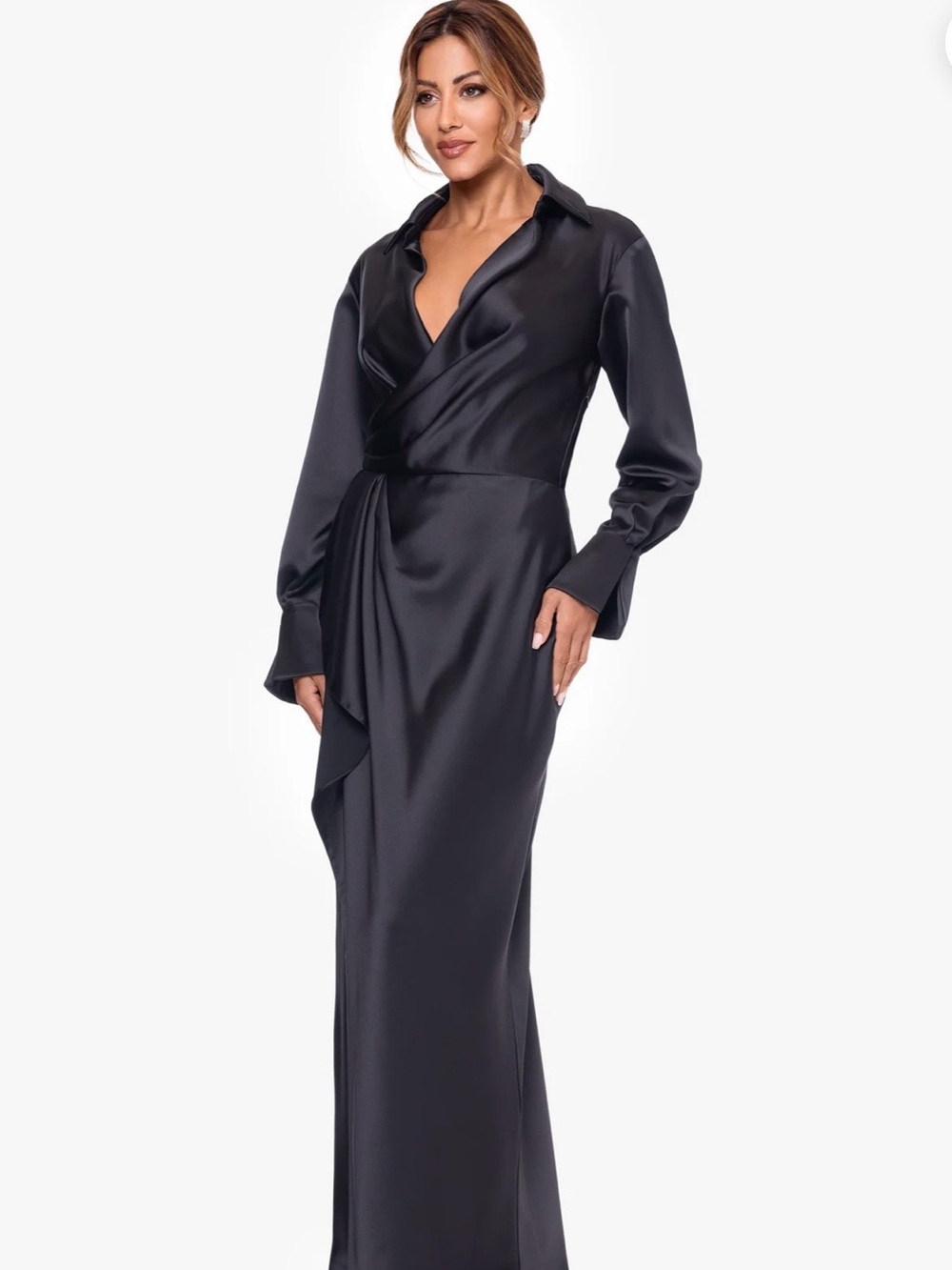 NWT Xscape Black Satin Formal Dress 16P